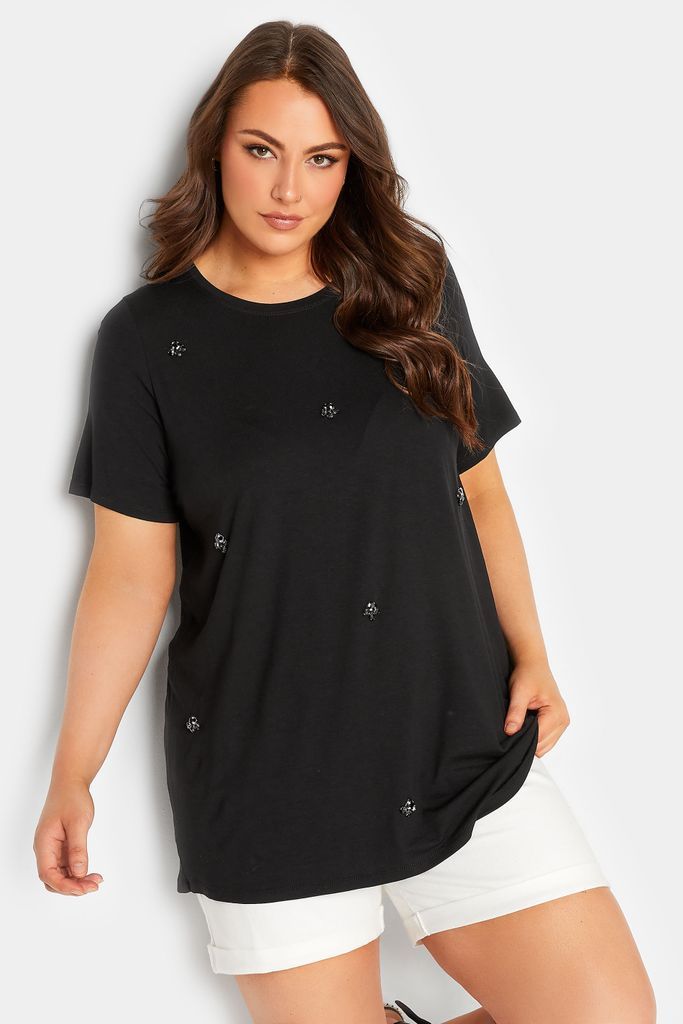 Curve Black Diamante Embellished Tshirt, Women's Curve & Plus Size, Yours