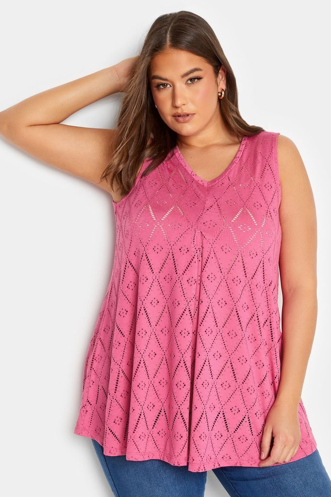 Curve Pink Broderie Anglaise Swing Vest Top, Women's Curve & Plus Size, Yours