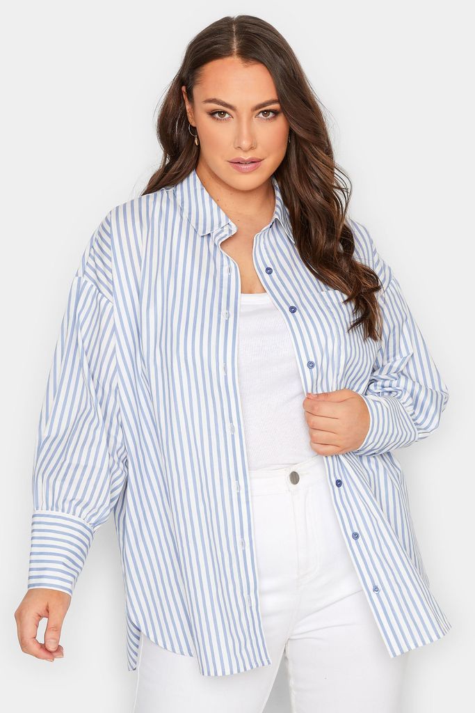 Curve Blue & White Stripe Oversized Shirt, Women's Curve & Plus Size, Yours