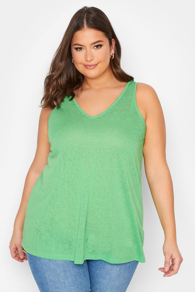 Curve Green Linen Look Vest Top, Women's Curve & Plus Size, Yours