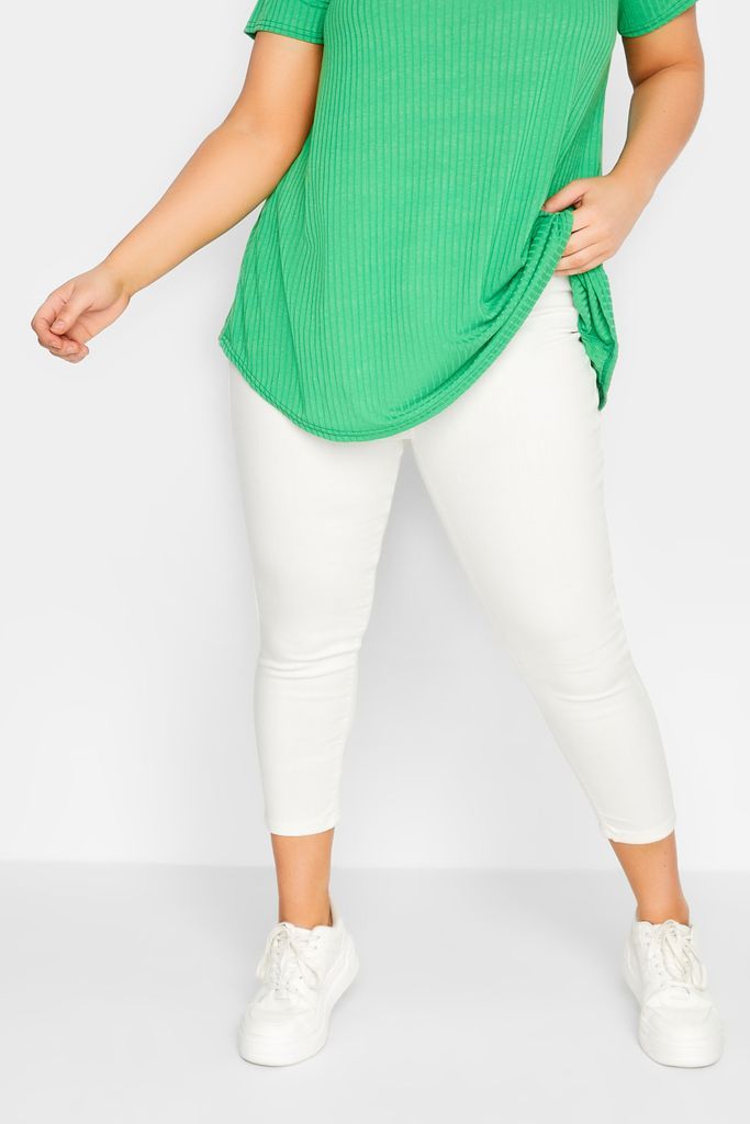 Curve White Cropped Stretch Grace Jeggings, Women's Curve & Plus Size, Yours