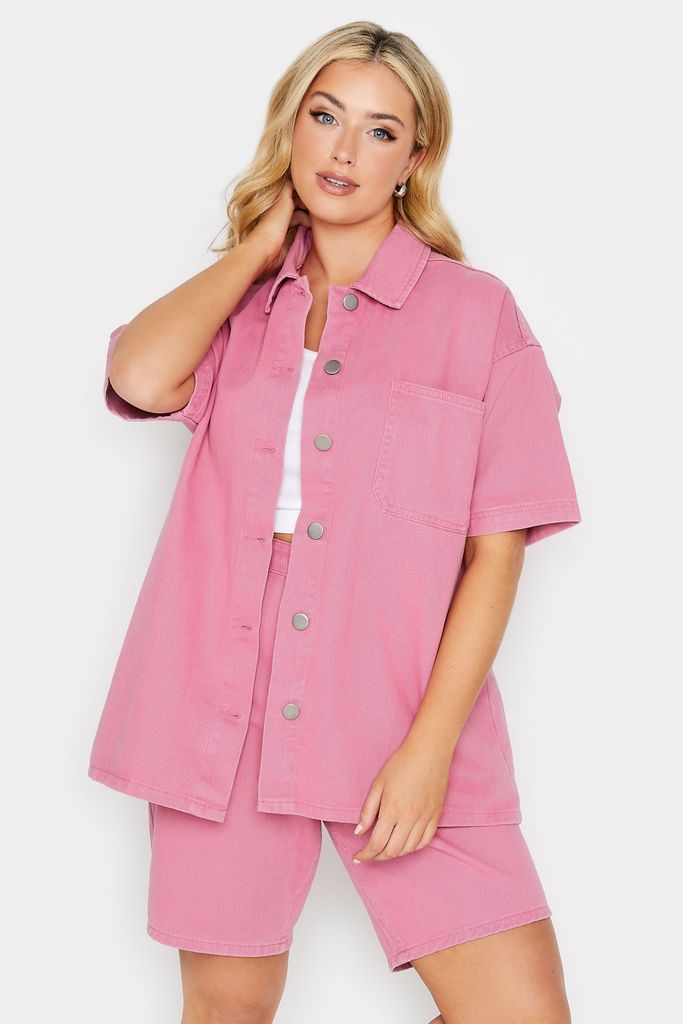 Curve Pink Denim Shirt, Women's Curve & Plus Size, Yours