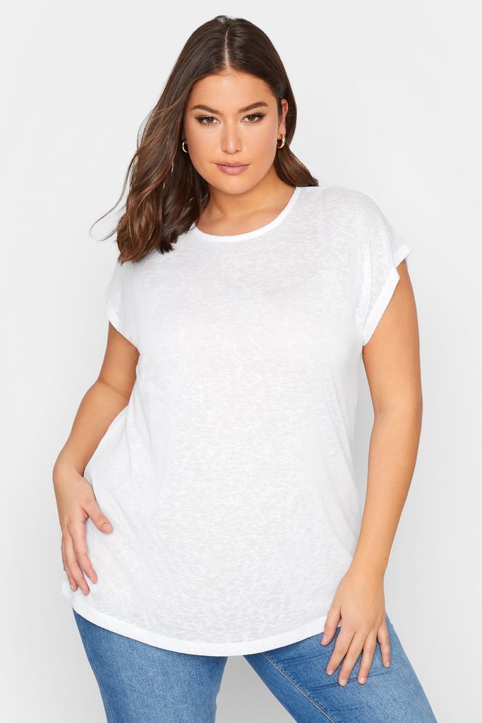 Curve White Linen Look Tshirt, Women's Curve & Plus Size, Yours