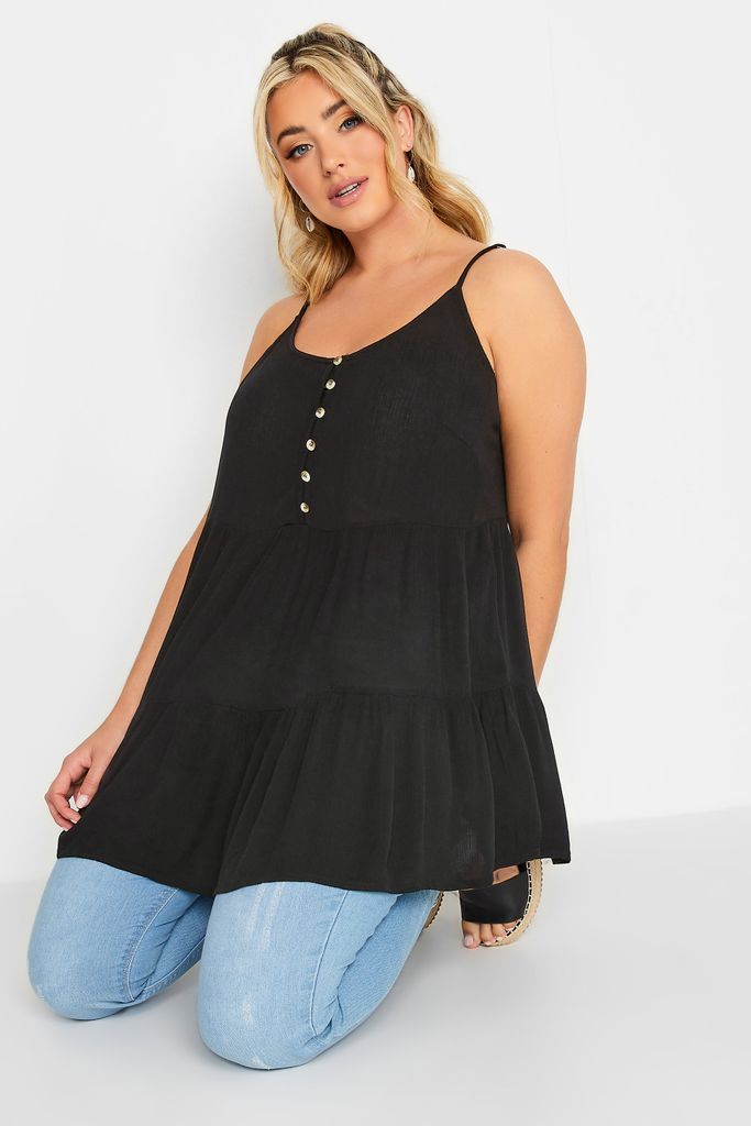 Curve Black Crinkle Tiered Swing Vest Top, Women's Curve & Plus Size, Limited Collection