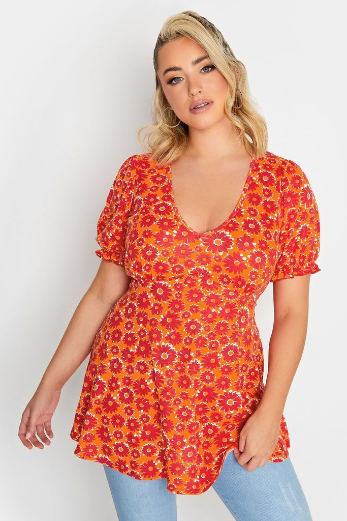 Curve Orange Floral Frill Sleeve Top, Women's Curve & Plus Size, Limited Collection