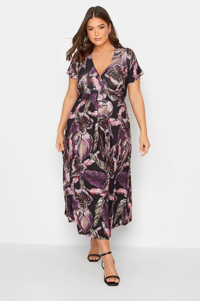Curve Black Leaf Print Wrap Dress, Women's Curve & Plus Size, Yours