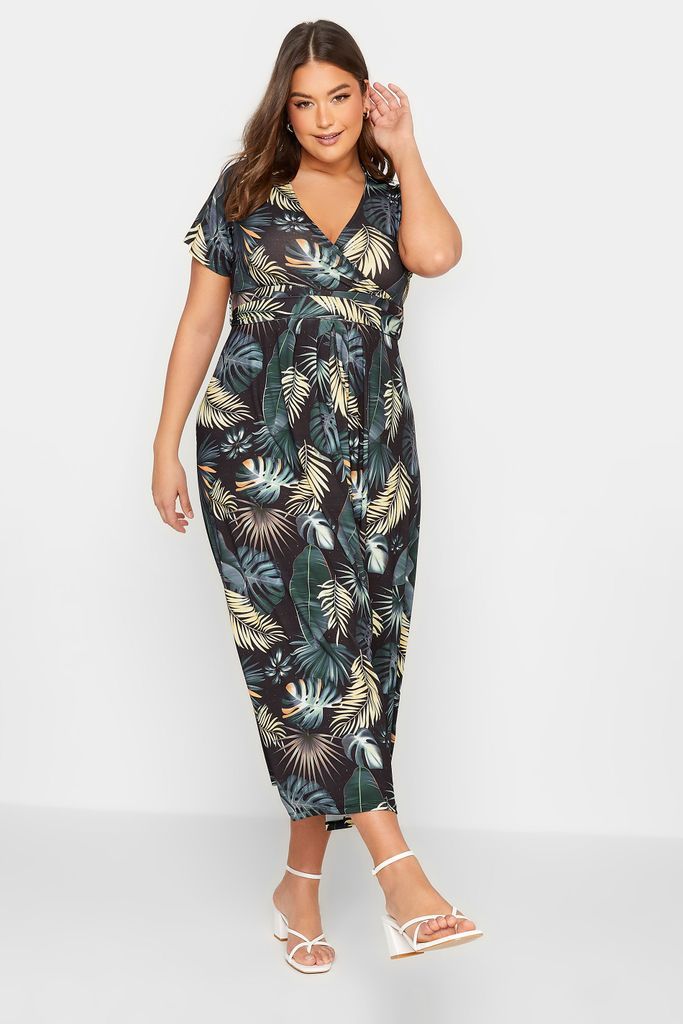Curve Black Tropical Leaf Print Wrap Dress, Women's Curve & Plus Size, Yours