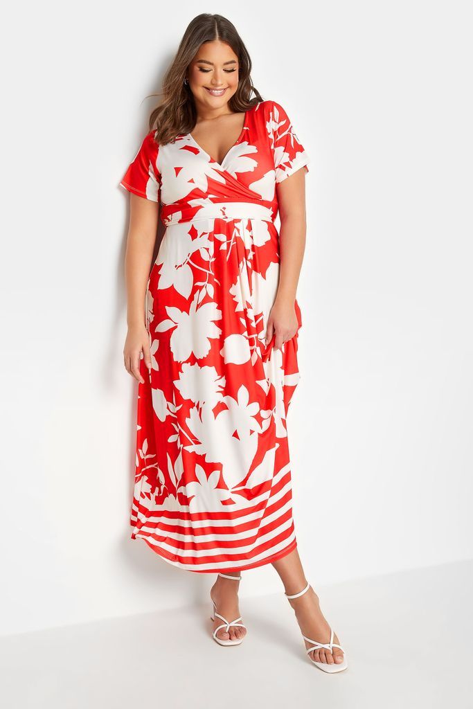 Curve Red Floral Midaxi Wrap Dress, Women's Curve & Plus Size, Yours