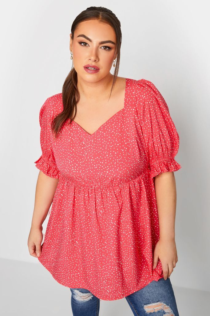 Curve Pink Spot Print Puff Sleeve Top, Women's Curve & Plus Size, Limited Collection