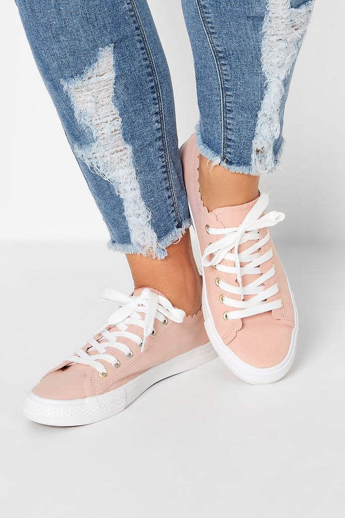 Pink Scalloped Edge Trainers In Wide E Fit