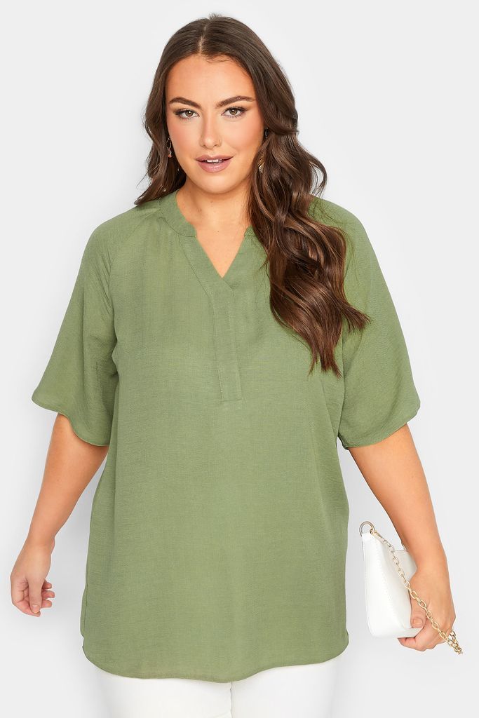 Curve Khaki Green Vneck Blouse, Women's Curve & Plus Size, Yours