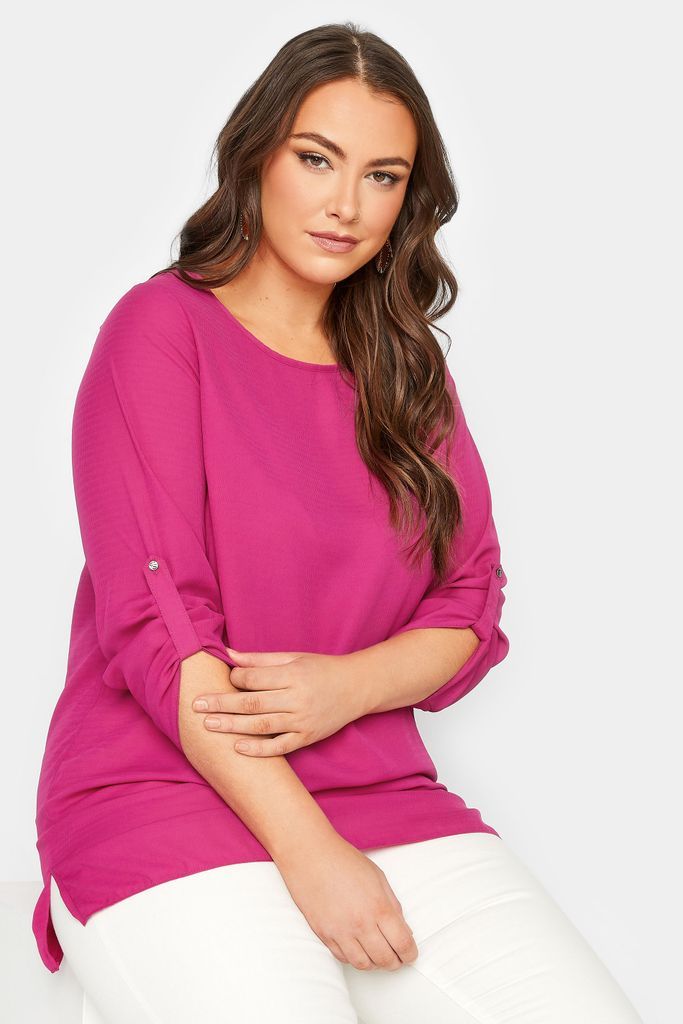 Curve Dark Pink Tab Sleeve Blouse, Women's Curve & Plus Size, Yours