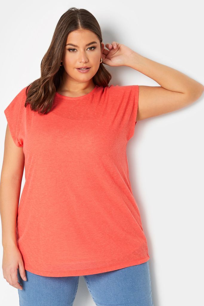 Curve Coral Orange Linen Look Tshirt, Women's Curve & Plus Size, Yours