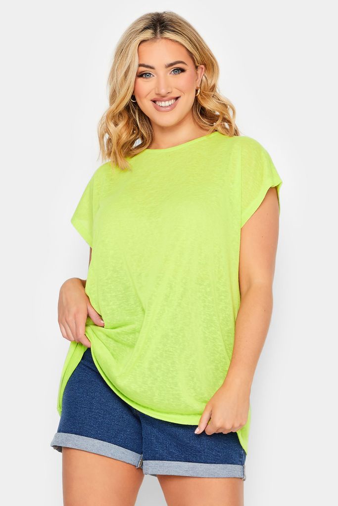 Curve Lime Green Linen Look Tshirt, Women's Curve & Plus Size, Yours