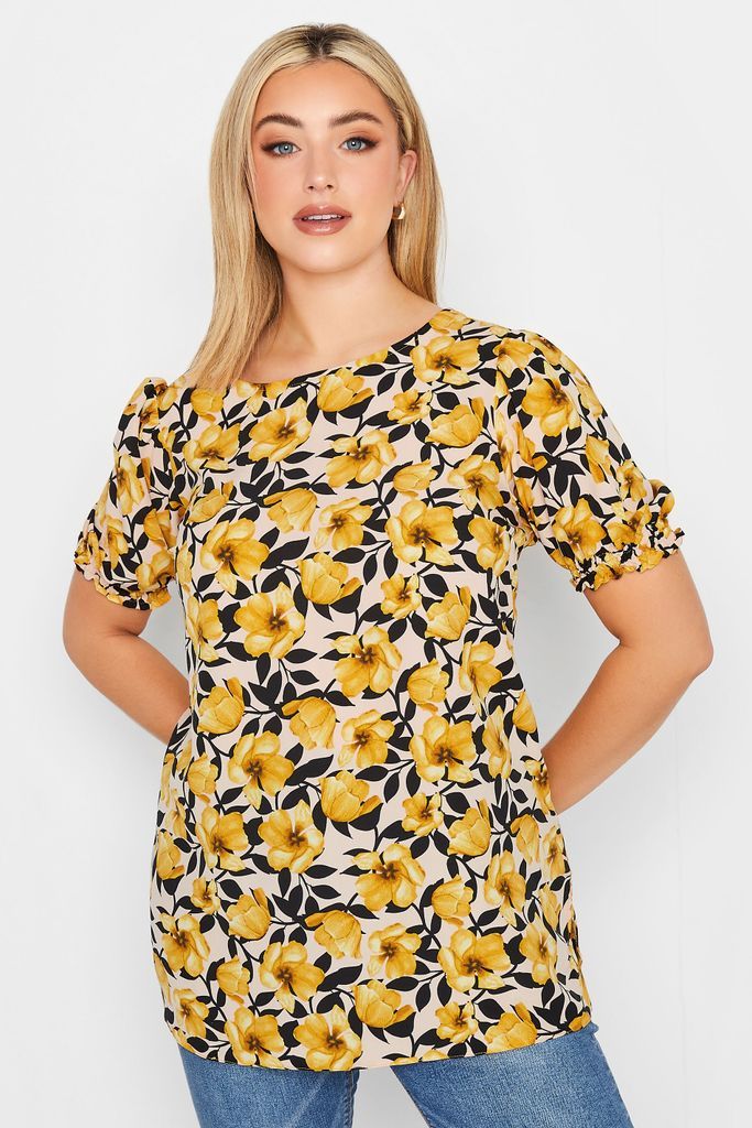 Curve Yellow Floral Short Sleeve Blouse, Women's Curve & Plus Size, Yours
