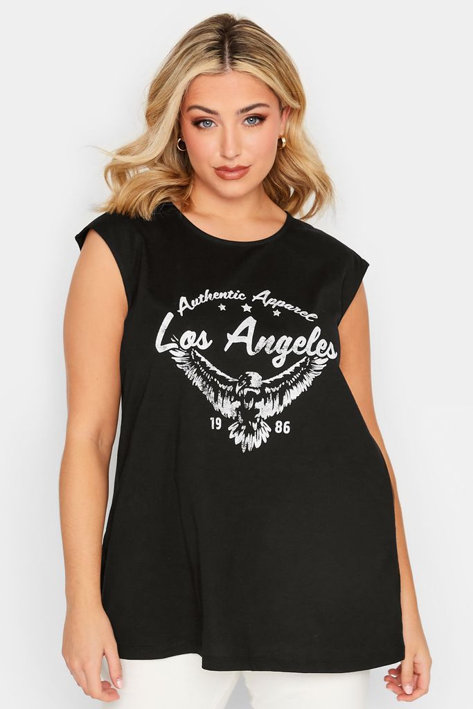 Curve Black 'Los Angeles' Printed Vest Top, Women's Curve & Plus Size, Yours