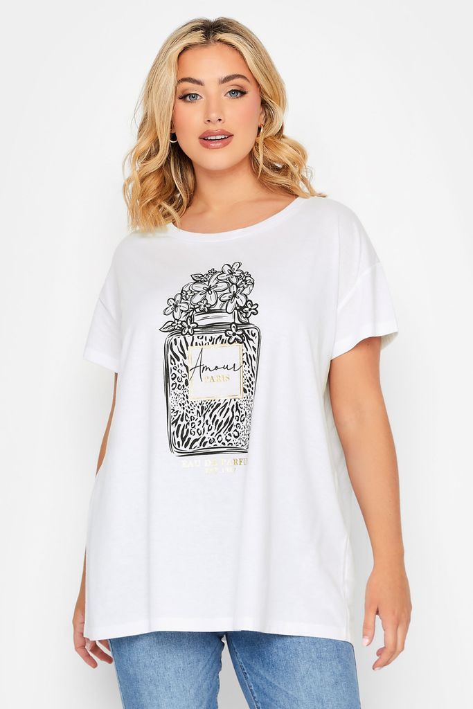 Curve White 'Amour' Perfume Print Tshirt, Women's Curve & Plus Size, Yours