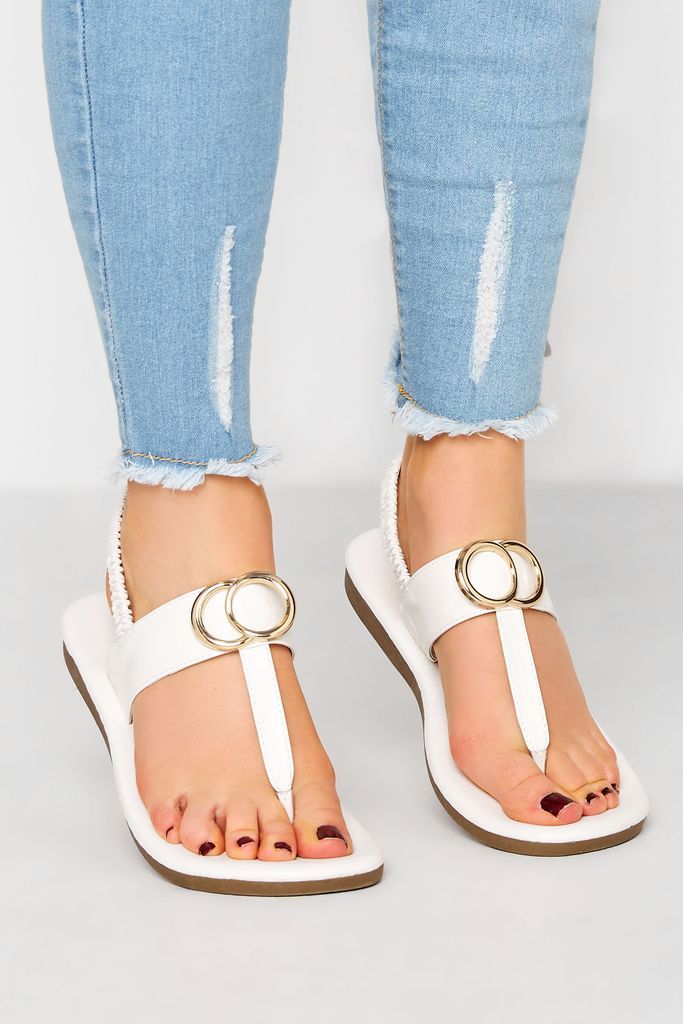 White & Gold Double Ring Sandals In Wide E Fit & Extra Wide eee Fit