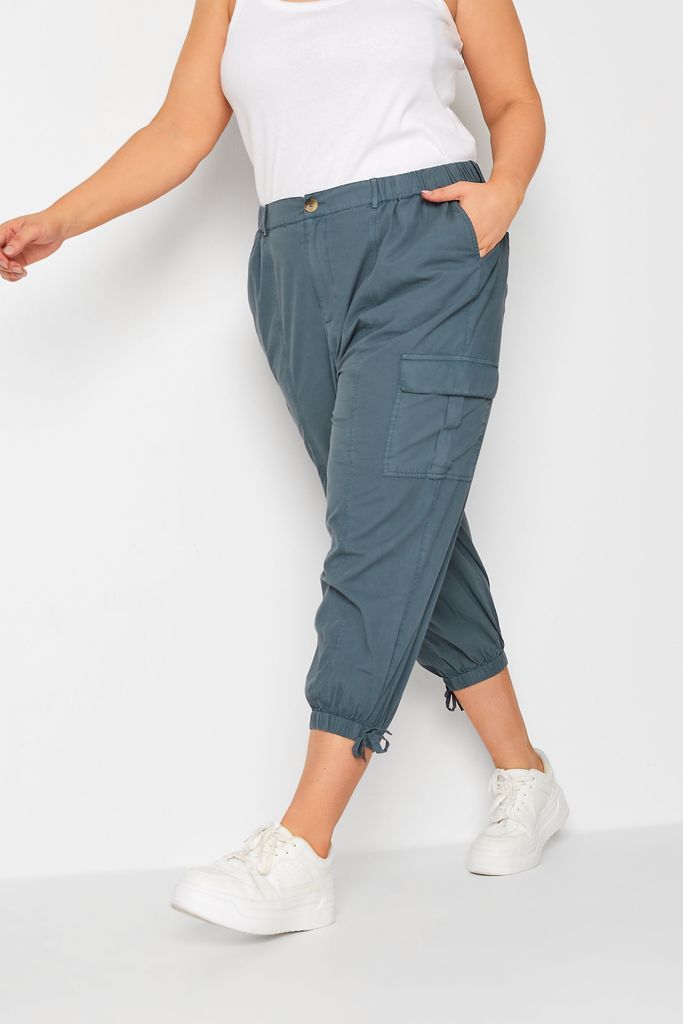 Curve Grey Cropped Cargo Trousers, Women's Curve & Plus Size, Yours