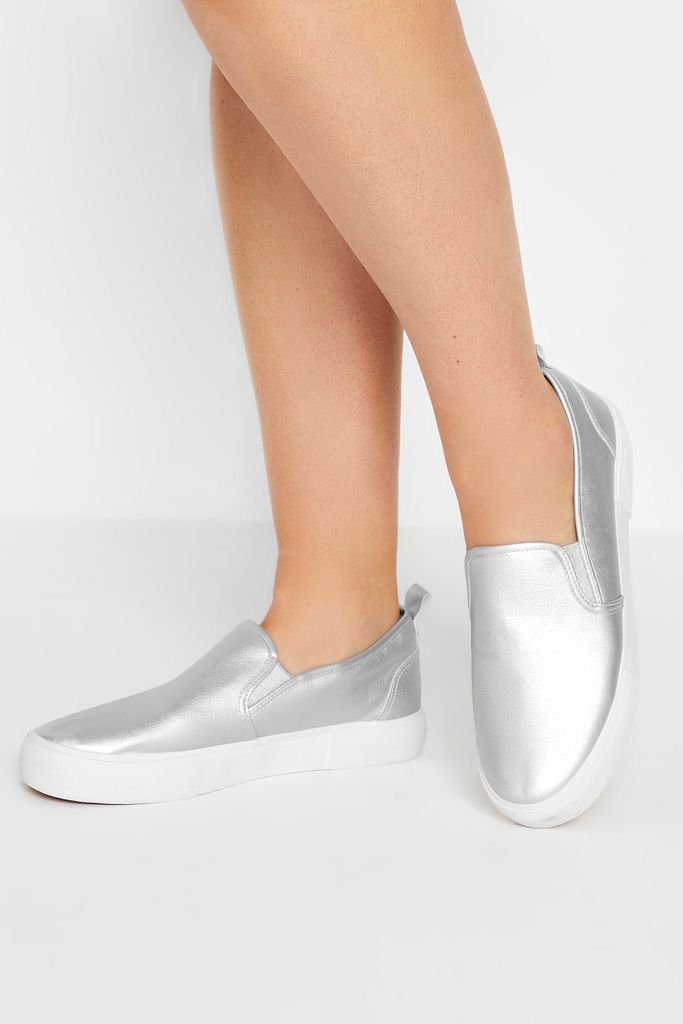 Silver Slipon Trainers In Wide E Fit