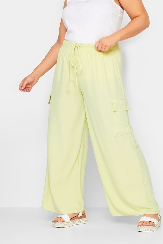 Curve Lime Green Wide Leg Crepe Cargo Trousers, Women's Curve & Plus Size, Yours