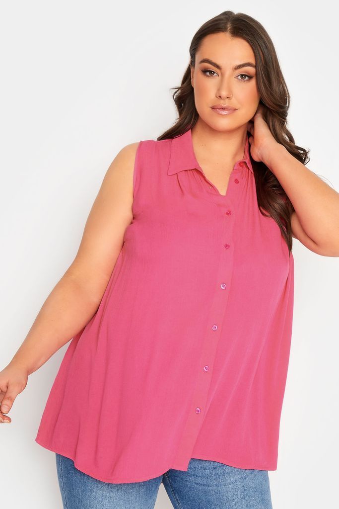 Curve Hot Pink Dipped Hem Sleeveless Blouse, Women's Curve & Plus Size, Yours