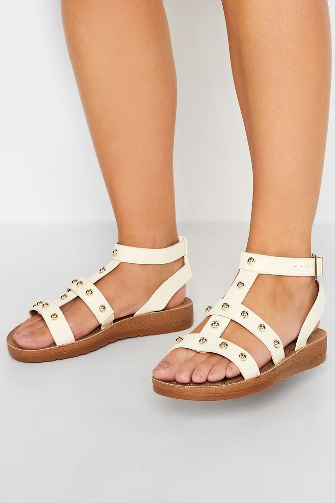 Cream Studded Gladiator Sandals In Extra Wide eee Fit