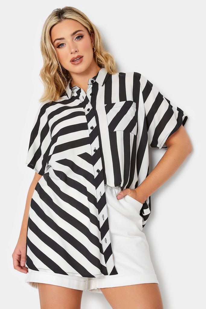 Curve Black Stripe Print Shirt, Women's Curve & Plus Size, Yours