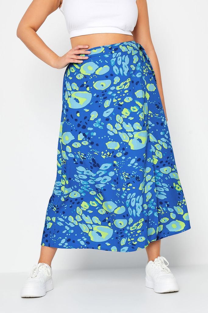 Curve Blue Leopard Print Wrap Maxi Skirt, Women's Curve & Plus Size, Limited Collection