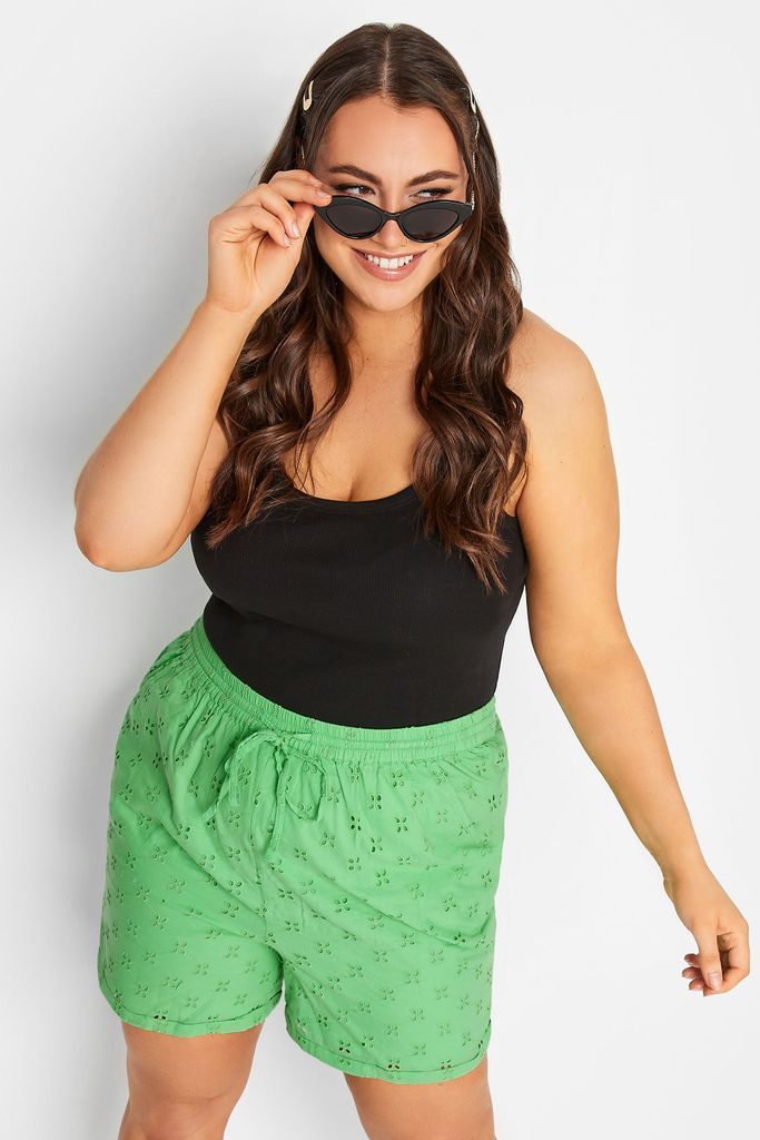 Curve Green Broderie Anglaise Shorts, Women's Curve & Plus Size, Limited Collection