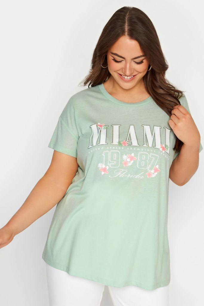 Curve Green 'Miami' Print Varsity Tshirt, Women's Curve & Plus Size, Yours