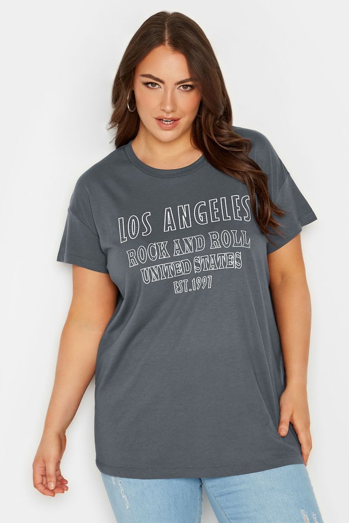 Curve Grey 'Los Angeles' Slogan Tshirt, Women's Curve & Plus Size, Yours
