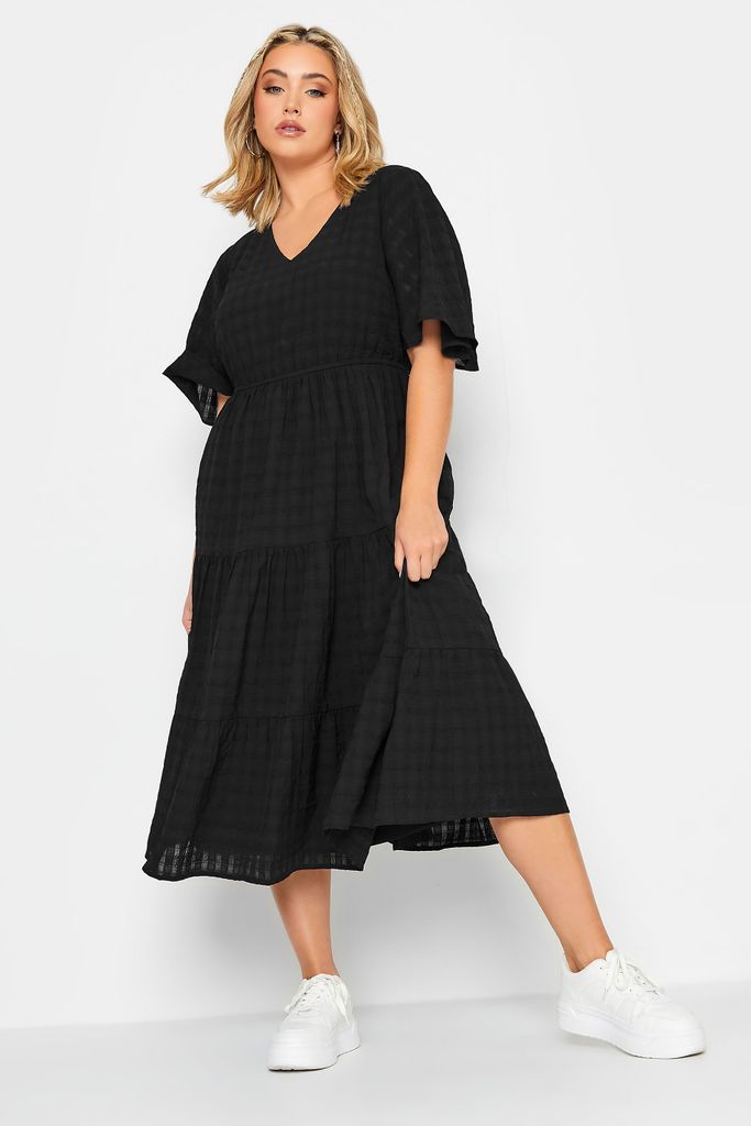 Curve Black Textured Tiered Smock Dress, Women's Curve & Plus Size, Limited Collection