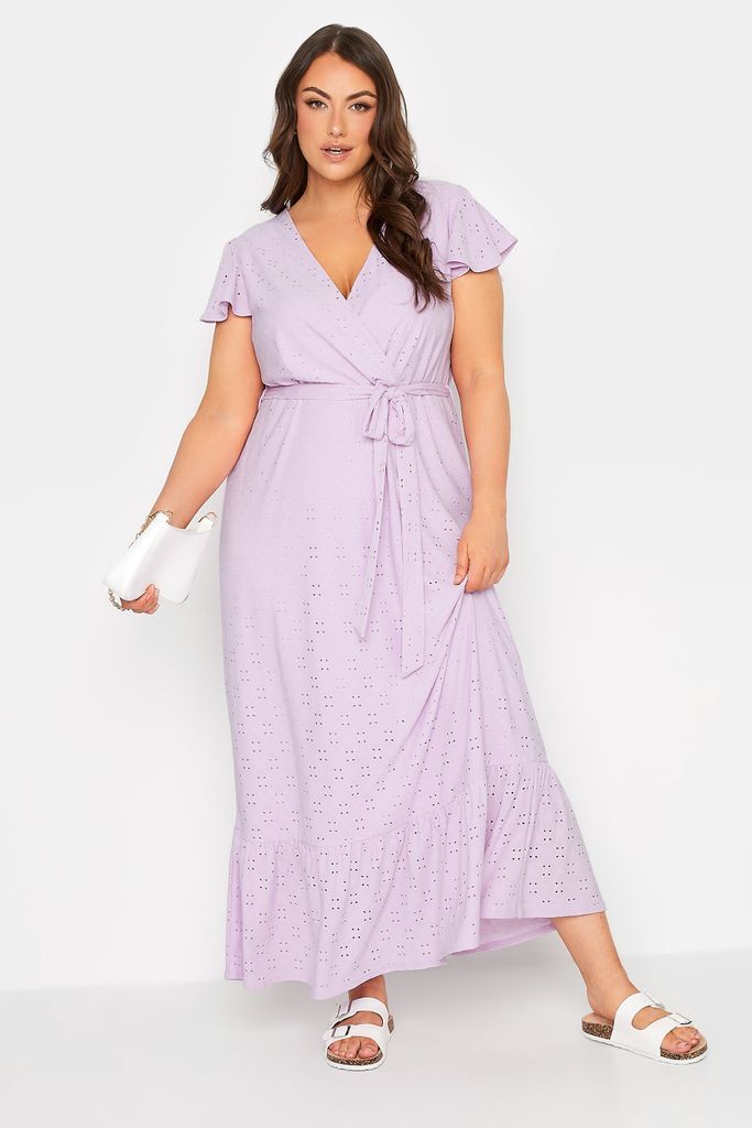 Curve Lilac Purple Broderie Anglaise Maxi Dress, Women's Curve & Plus Size, Yours