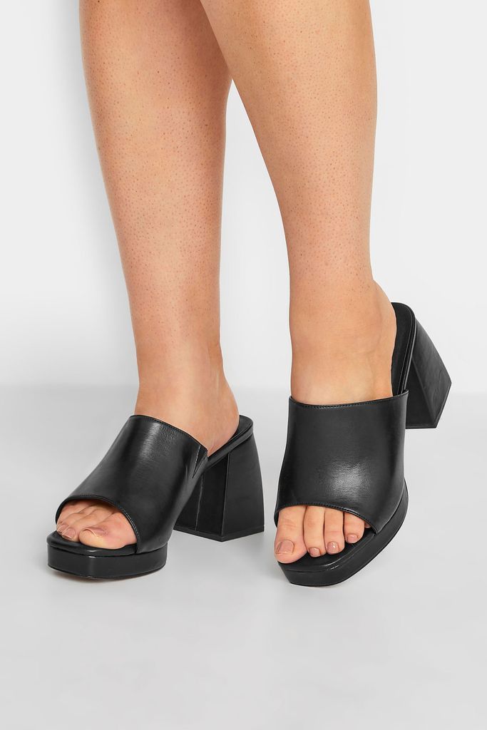 Black Platform Block Mule Sandal Heels In Wide E Fit & Extra Wide eee Fit
