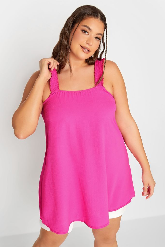 Curve Hot Pink Shirred Strap Vest Top, Women's Curve & Plus Size, Limited Collection