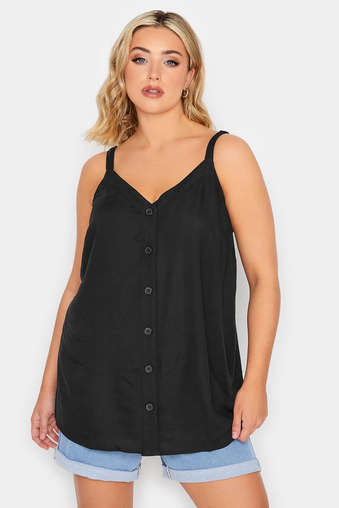 Curve Black Button Through Cami Top, Women's Curve & Plus Size, Yours