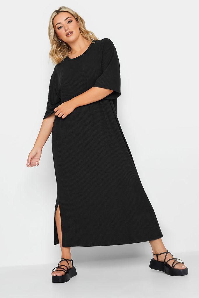 Curve Black Ribbed Tshirt Dress, Women's Curve & Plus Size, Yours