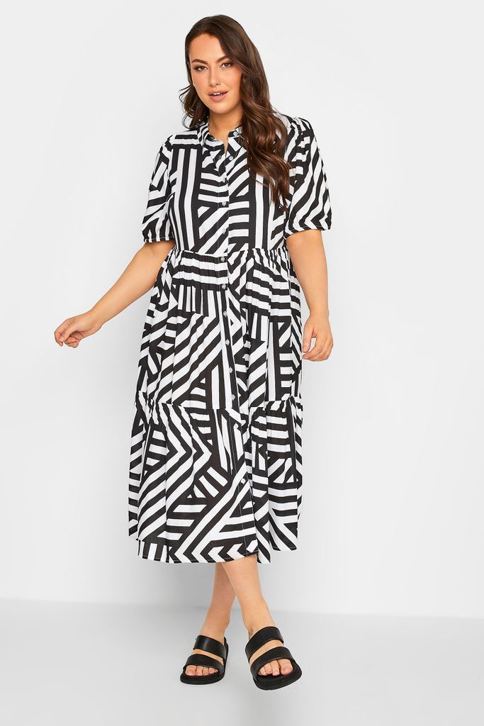 Curve Black Stripe Button Through Dress, Women's Curve & Plus Size, Yours