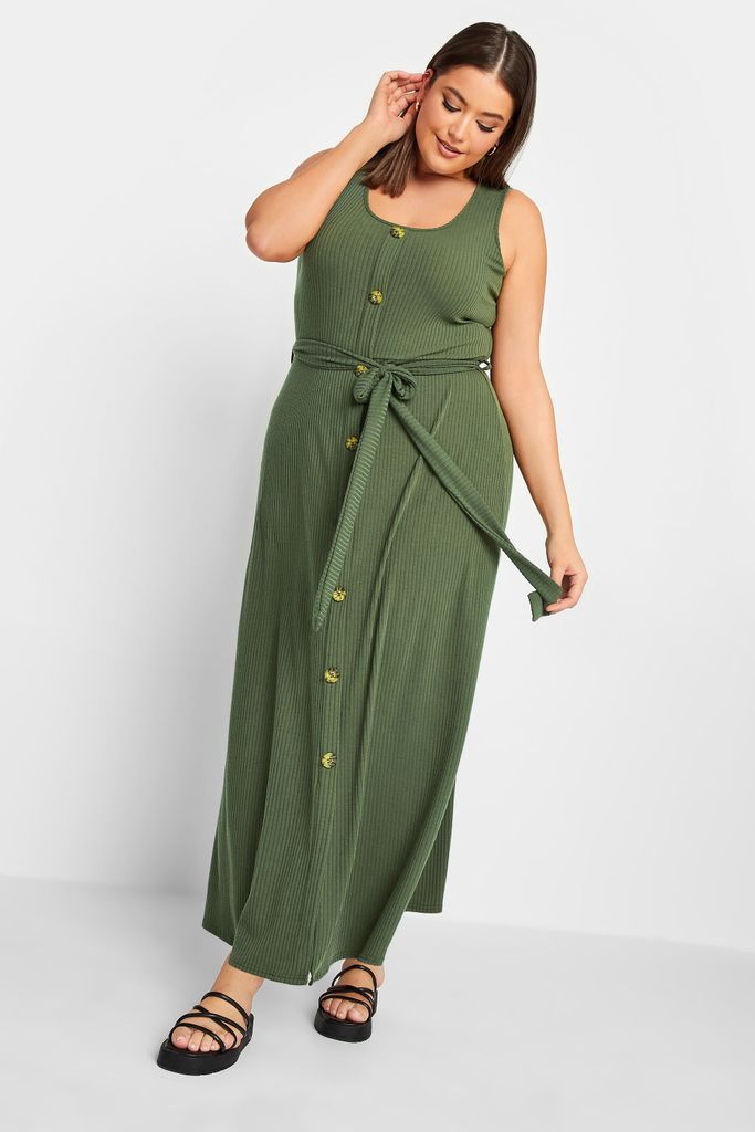 Curve Green Button Through Sleeveless Maxi Dress, Women's Curve & Plus Size, Yours
