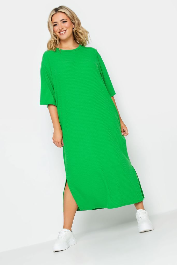 Curve Green Ribbed Tshirt Dress, Women's Curve & Plus Size, Yours