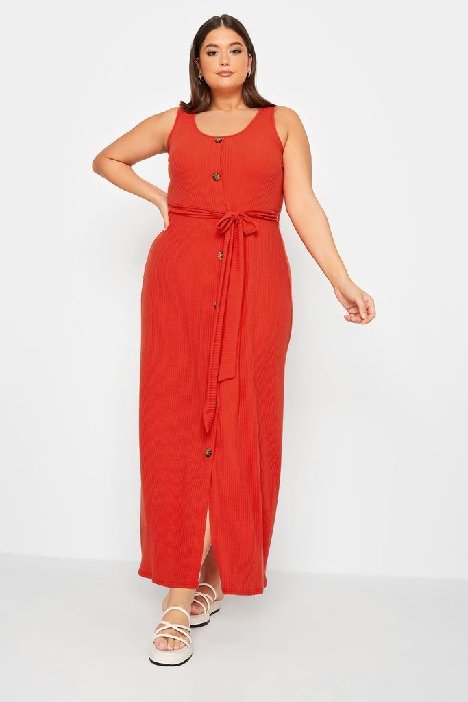 Curve Red Button Through Sleeveless Maxi Dress, Women's Curve & Plus Size, Yours