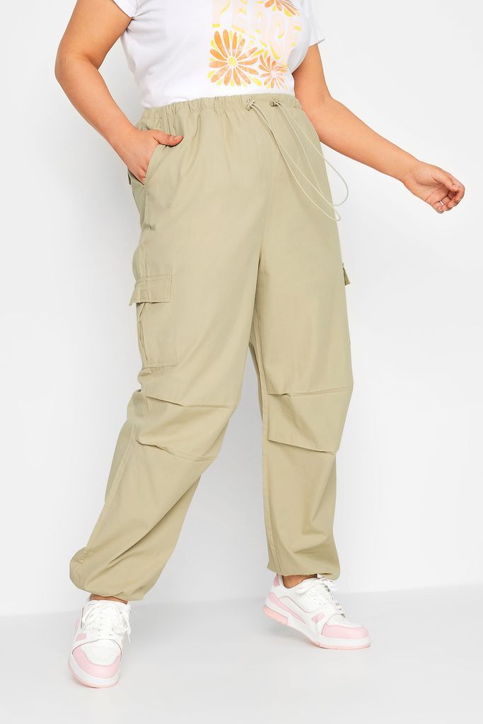 Curve Stone Brown Cuffed Cargo Parachute Trousers, Women's Curve & Plus Size, Yours