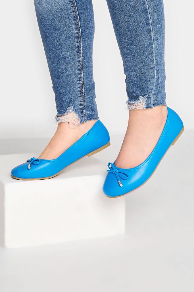 Blue Ballerina Pumps In Wide E Fit & Extra Wide eee Fit
