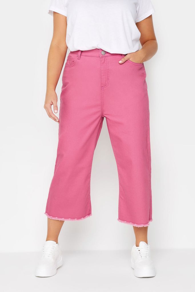 Curve Hot Pink Stretch Cropped Jeans, Women's Curve & Plus Size, Yours