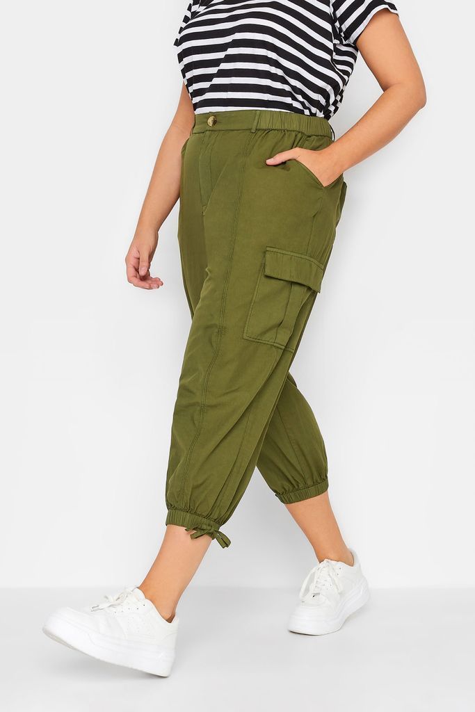 Curve Khaki Green Cropped Cargo Trousers, Women's Curve & Plus Size, Yours