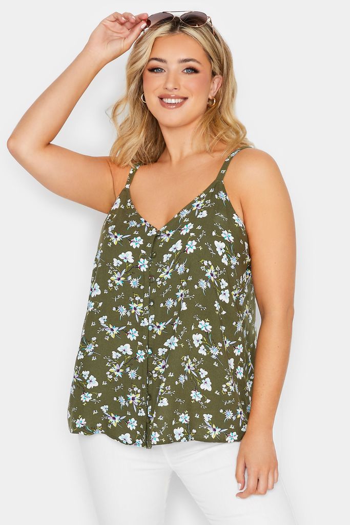 Curve Green Floral Button Cami Vest Top Online Special Offer, Women's Curve & Plus Size, Yours