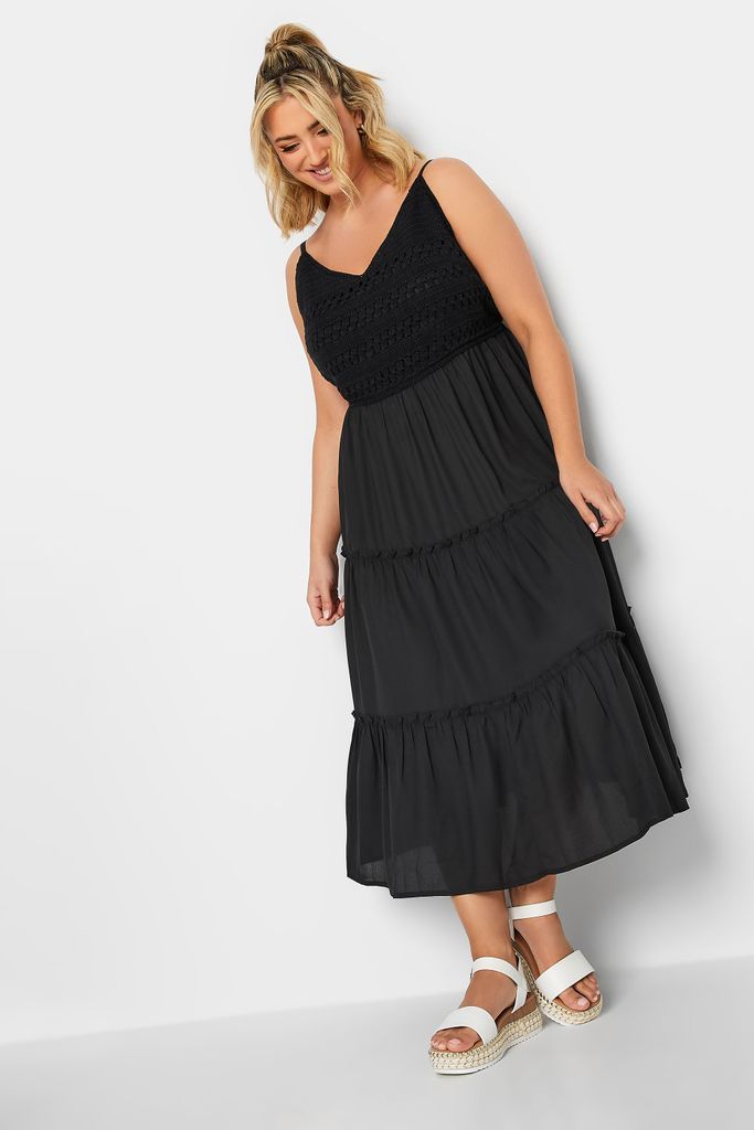 Curve Black Crochet Tiered Midaxi Dress, Women's Curve & Plus Size, Limited Collection