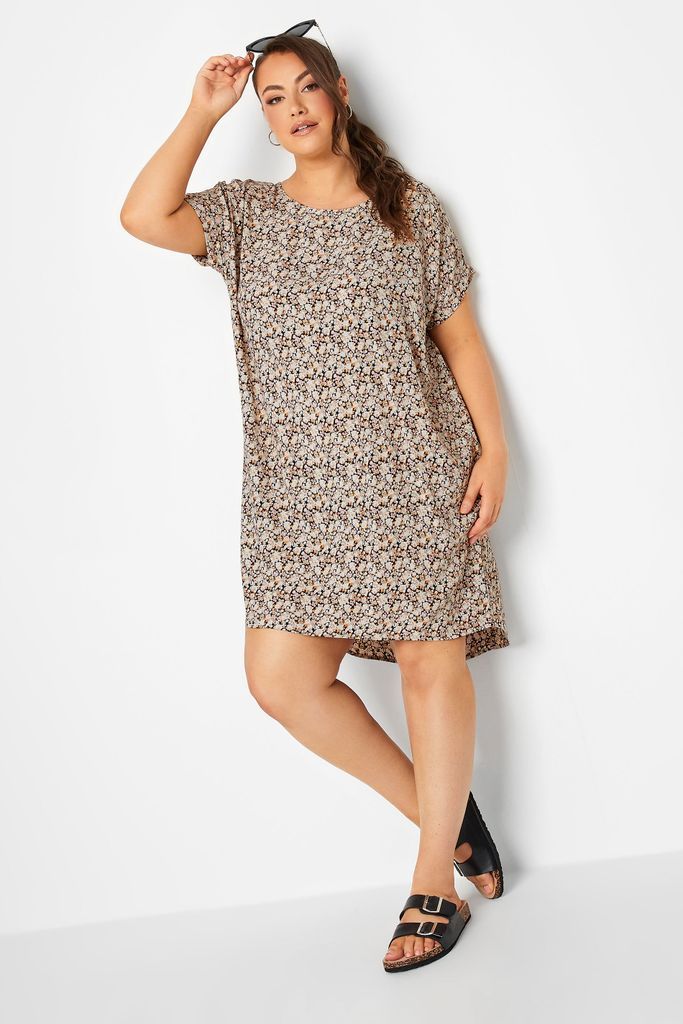 Curve Brown Ditsy Print Shift Dress, Women's Curve & Plus Size, Yours