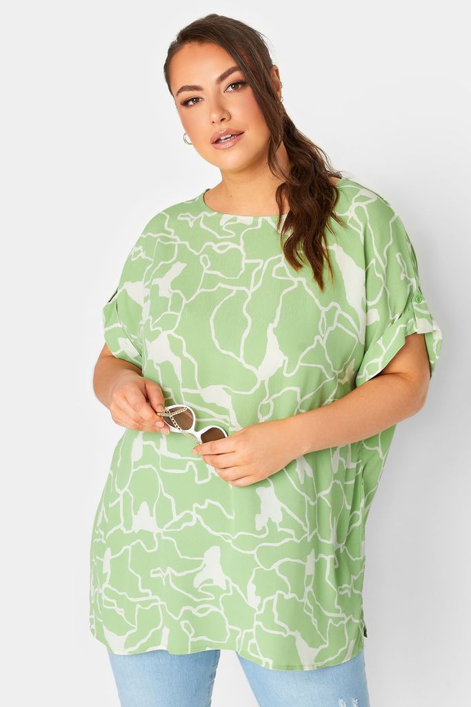 Curve Green Abstract Print Zip Back Oversized Top, Women's Curve & Plus Size, Yours